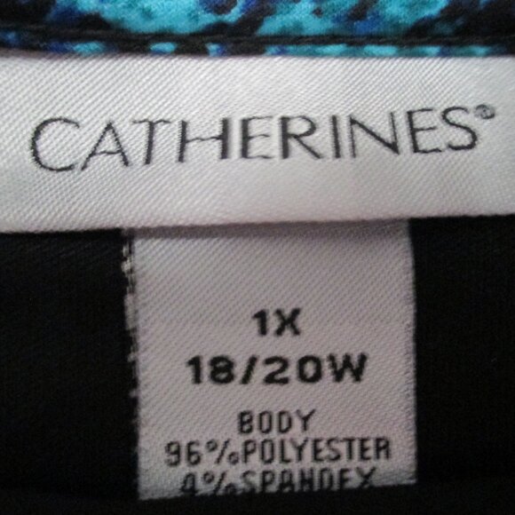 Catherines dress blue & green w/black, 3/4 sleeves, stretchy pullover size 1x - Picture 2 of 7